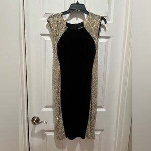 XSCAPE rhinestone illusion cocktail dress (cap sleeve)